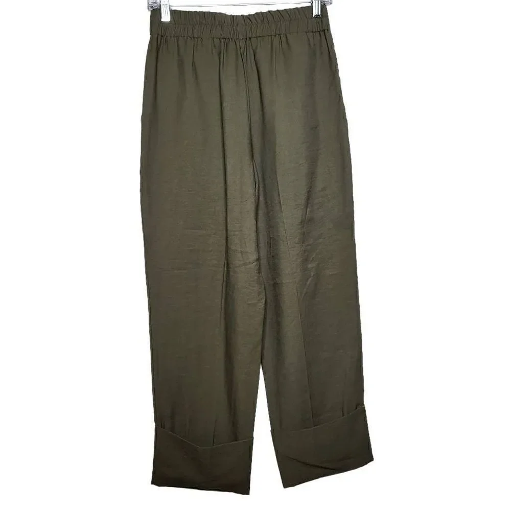 NEW Zara High Waist Olive Turn Up Hem Trousers Pants Size Small - Picture 7 of 9